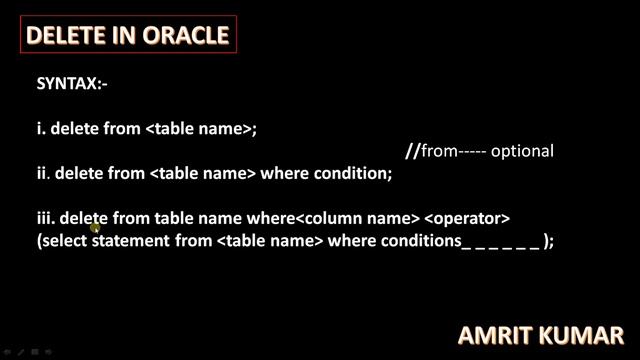 #59 DELETE IN ORACLE BY MR. AMRIT KUMAR смотреть онлайн