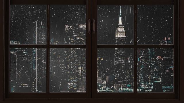 4K Fake Window - NEW YORK | 1 Hour | Manhattan Rain | For Projector