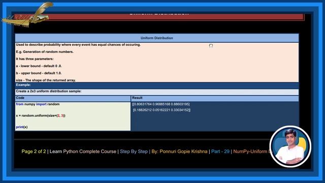 Learn NumPy Complete Course |Step By Step| Random Uniform Distribution |Ponnuri GopieKrishna|Part-2 смотреть онлайн