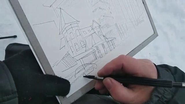 Пленэр по-сибирски ? Карандаш + планшет #UrbanSketch #Archisketch #pencil #эскиз #Рисунок #пленэр