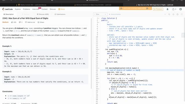 Leetcode Max Sum of a Pair With Equal Sum of Digits - Weekly contest 302 - FAANG Coding Interview смотреть онлайн