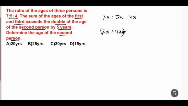 The ratio of the ages of three persons is 7:5: 4. The sum of the ages of the first and third exceed смотреть онлайн