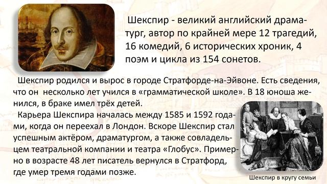 Литература. Уильям Шекспир. Жизнь и творчество. Видеоурок смотреть онлайн