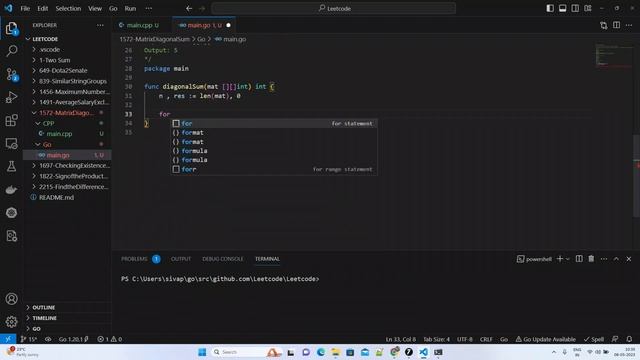 1572 Matrix Diagonal Sum Go or Golang смотреть онлайн