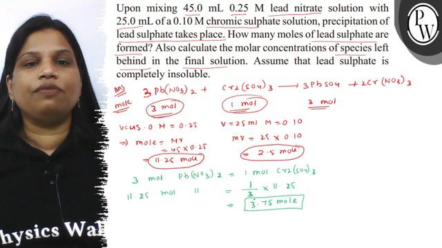 Upon mixing 45.0  mL 0.25 M lead nitrate solution with 25.0  mL of a 0.10 M chromic sulphate solu.. смотреть онлайн