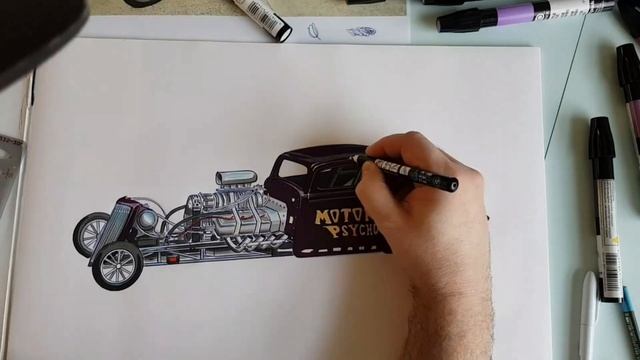 Motor Psycho '34 Ford Coupe Nitro Altered - Marker sketch time-lapse смотреть онлайн