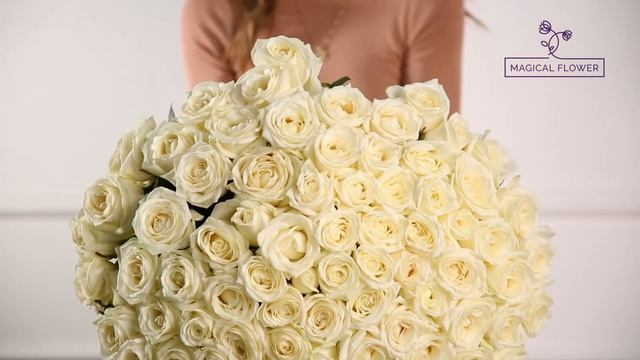 Букет из 101 белой розы Premium 60см смотреть онлайн
