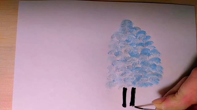 Как легко гуашью нарисовать заснеженое дерево, рисуем вместе, рисунки для детей смотреть онлайн