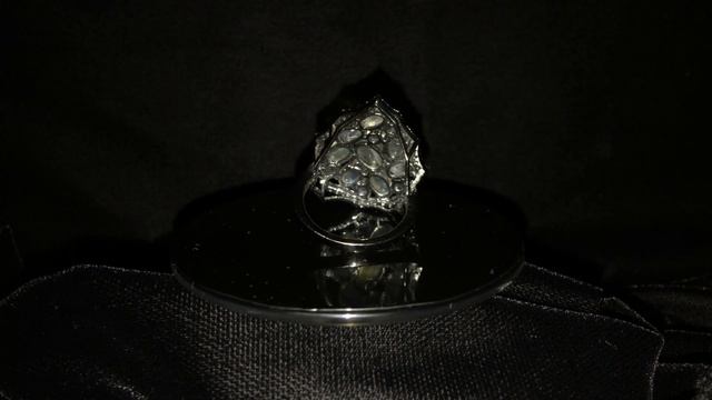 Natural Fire Blue Labradorite and CZ Black Rhodium Plated 925 Silver Ring. смотреть онлайн