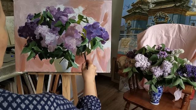 Как писать сирень. Натюрморт маслом. Мастер-класс Виктории Харченко смотреть онлайн