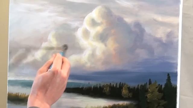 How to paint clouds | Acrylic landscape painting lesson смотреть онлайн