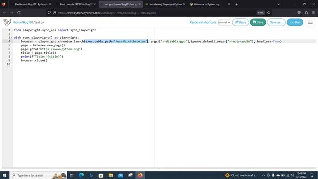 Running Playwright on PythonAnywhere. смотреть онлайн