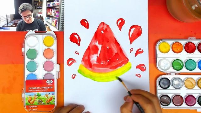 Как нарисовать АРБУЗ - Рисуем вкусняшки с РыбаКит смотреть онлайн