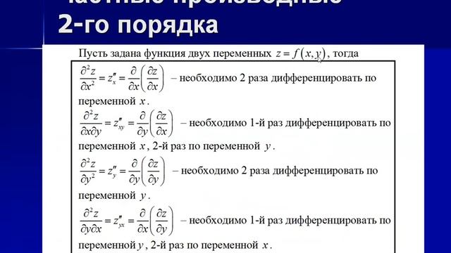 Частные производные первого и второго порядка. смотреть онлайн