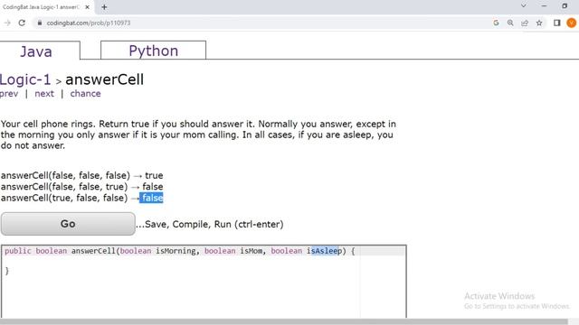 Coding bat Java Logic-1 (answerCell) || Basic boolean logic puzzles -- if else && || !. смотреть онлайн
