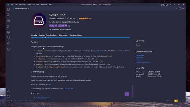 filesize vscode extension | see the current file size смотреть онлайн