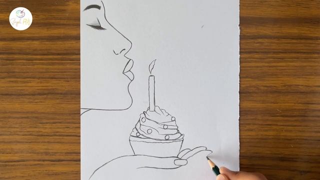 How to draw a birthday girl holding a cake || Girl drawing easy for beginners|| Easy girl drawing смотреть онлайн