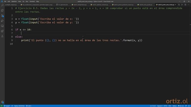 Python Curso V2: 189 Ejercicio 8.5 Comprobar si un Punto se Halla en el Área Formada por Tres Recta смотреть онлайн