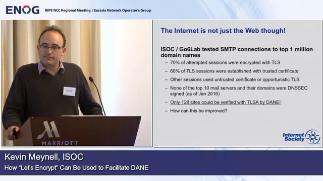 ENOG 11: ак использовать Let’s Encrypt в целях DANE - Кевин Мейнелл, Internet Society (ISOC) (RU) смотреть онлайн