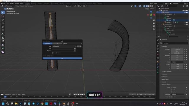 Как массово переименовать объекты (кости) в Blender (Batch Rename) -  (пример: Skeleton Spark AR)