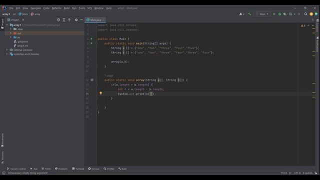 13. Как определить в каком массиве больше слов и вывести в консоль на Java. смотреть онлайн