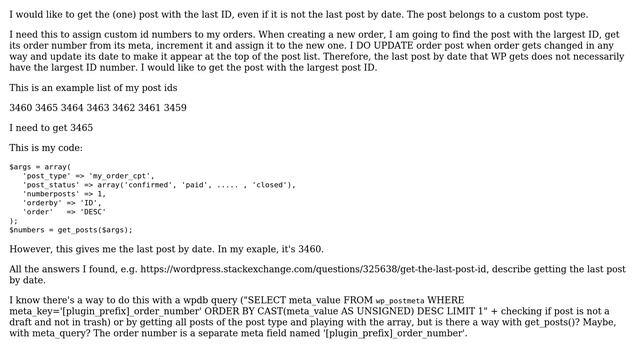 Wordpress: How to get a custom post with the largest ID (not the last post by date)? смотреть онлайн