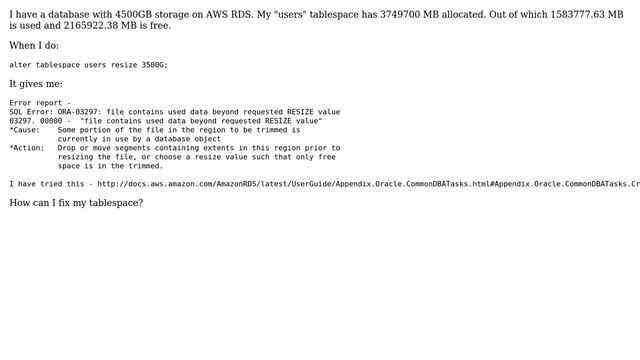 Databases: ORA-03297 on Oracle Tablespace alter смотреть онлайн