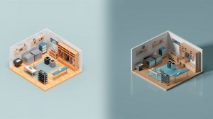 Изометрический лоуполи интерьер в SketchUp и V-ray | Isometric lowpoly interior SketchUp V-ray