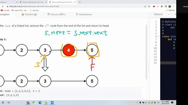 Leetcode 19. Remove Nth Node From End of List. Fast & Slow Pointers смотреть онлайн