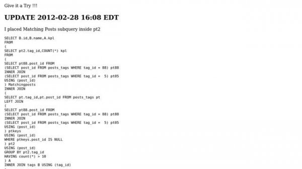 Databases: How to restructure this slow query containing subquery? (3 Solutions!!)