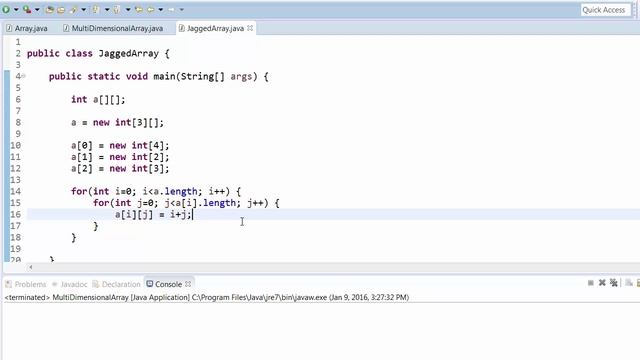 Java Tutorial - 24 : Jagged Array (Varying Size Array)