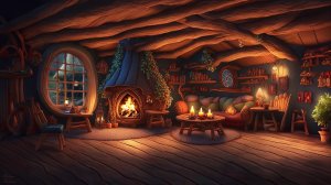 ? Шум дождя и расслабляющее пение птиц глядя на огонь в камине в уютном жилище хоббитов для сна ☔️