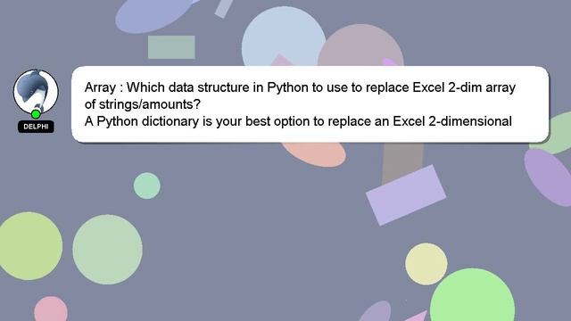 Array : Which data structure in Python to use to replace Excel 2-dim array of strings/amounts? смотреть онлайн