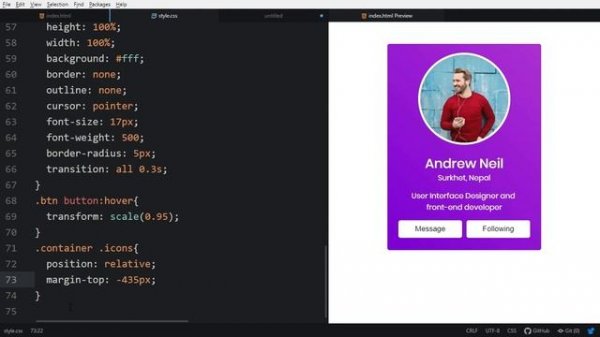 Animated Profile Card with Hover Animation in HTML CSS & JavaScript