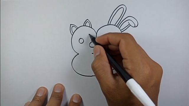 How to draw a cat and a bunny hug each other easy version | Easy Drawings смотреть онлайн