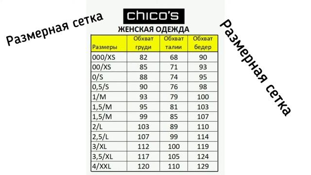 CHICO'S Размерная сетка смотреть онлайн