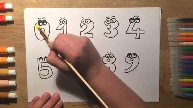 How to draw the numbers : 0123456789 and color them in different colors. | Kids coloring numbers. смотреть онлайн