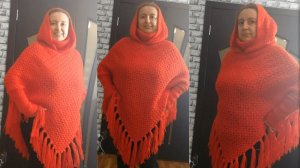 Накидка пончо с капюшоном на любой размер