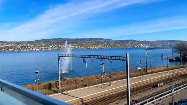 Switzerland, Horgen Train Station, View of Lake Zurich смотреть онлайн