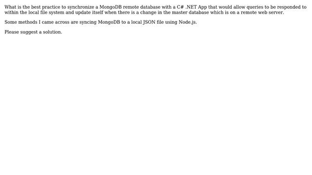 Databases: How to setup sync between MongoDB and C# .NET Application? смотреть онлайн