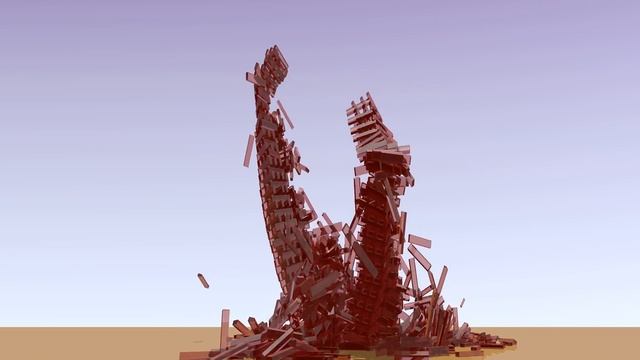 Simulation of building destruction - Blender [4k] one ball and over 1300 KEVA planks building. смотреть онлайн