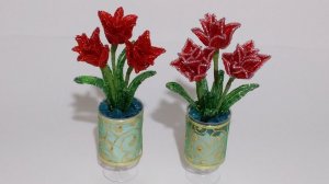 Бисероплетение.   Цветы из бисера. Тюльпаны в рюмке. 2 часть. Мастер класс. Пошаговый МК.