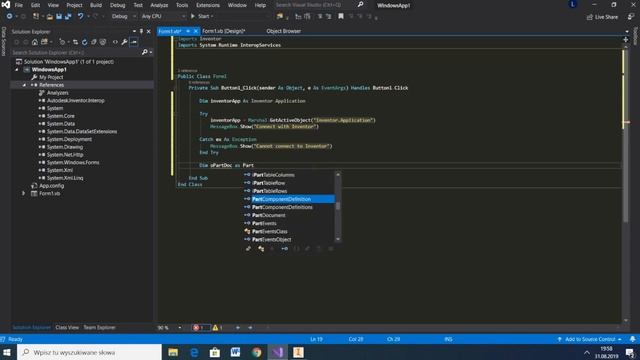 Inventor API + Windows Forms Application using VBA.net #01 Source Code смотреть онлайн