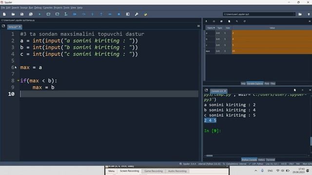 #2 Python dasturlash tilida masalalar yechish: 3 ta sondan kattasini topish смотреть онлайн