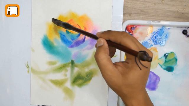 RAINBOW ROSE WITHOUT DRAWING Watercolour tutorial Demonstration Watercolor painting смотреть онлайн