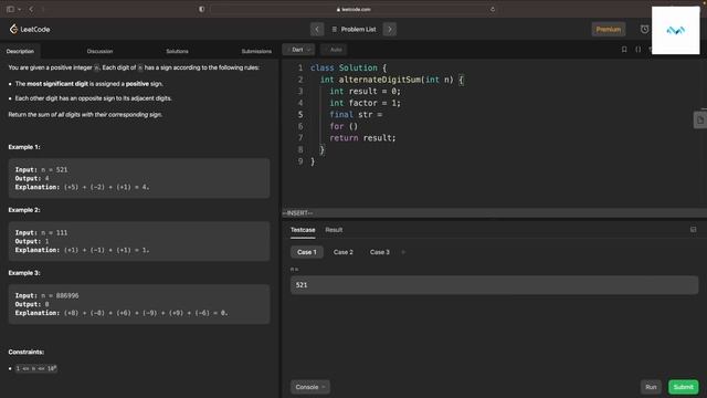 leetcode_dart: 2544. Alternating Digit Sum смотреть онлайн