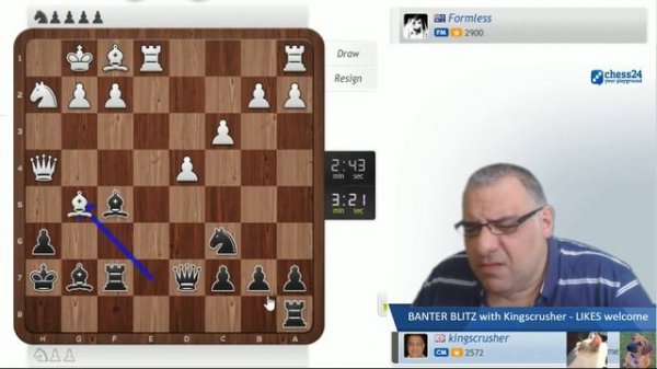 Amazing Blitz Chess game vs Grandmaster 'Pawnholder' at 32:33 in - Chess24 Banter Blitz