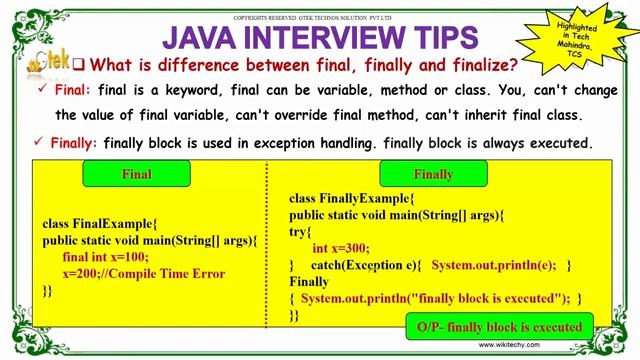 difference between final finally and finalize in java java interview questions wikitechy com смотреть онлайн
