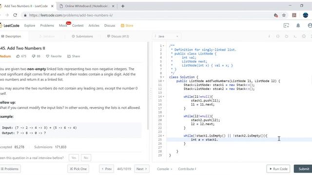Add Two Numbers II LeetCode 2019 04 08 смотреть онлайн
