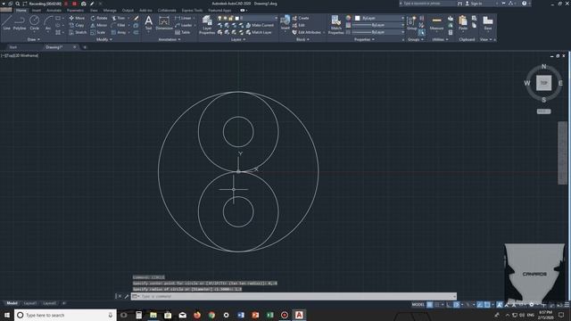 Drawing Ying Yang Symbol in AutoCAD смотреть онлайн